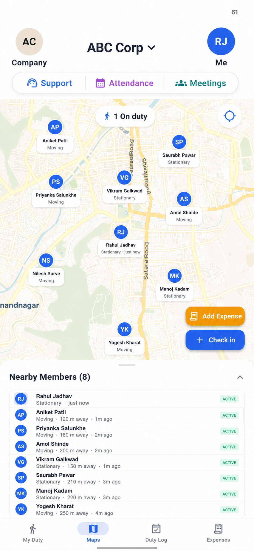 Team live map on mobile